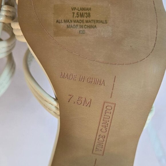 VINCE CAMUTO Laniah Leather Sandals  Block Heel Women Sz 7.5 Cream W/ Gold Heel - Picture 10 of 10